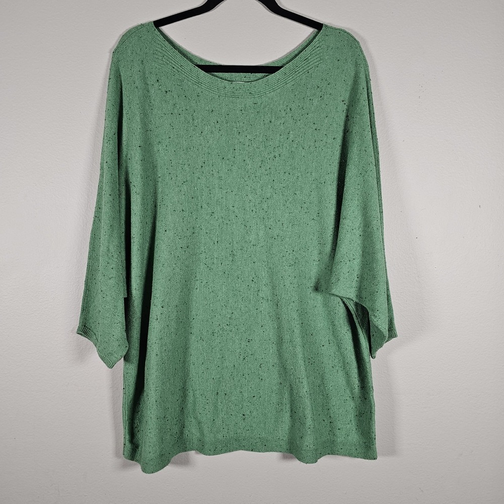 J.Jill Womens XL‎ Green Boat-Neck Knit Sweater 3/4 Sleeves Speckled Comfort